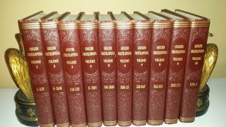 Vintage Complete Set Of 10 Volume Oxblood Red Embossed 1955 Grolier Encyclopedia