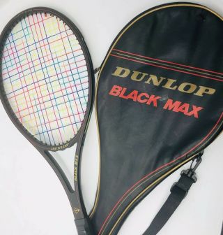 Vintage Dunlop Black Max Mid - Size Graphite Glass Tennis Racket W/case