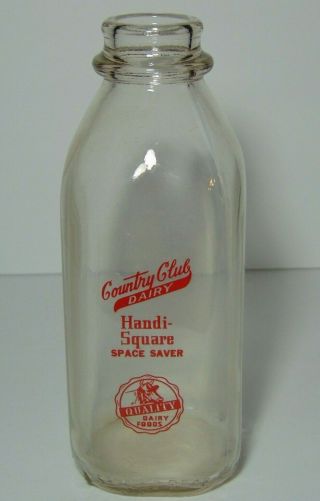 Vtg 1946 Country Club Dairy Kansas City Missouri Quart Milk Bottle Cow Graphic