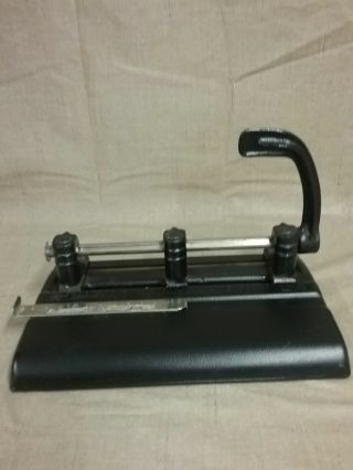 Vintage Master Products Heavy Duty 3 Hole Punch Adjustable Model 1325 Black Usa