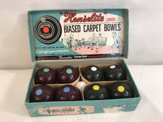 Vintage Henselite Junior Biased Carpet Bowls Set Of 8 (hd25)
