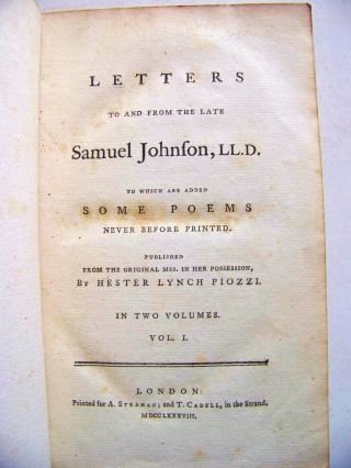 1788 Edition LETTERS TO AND FROM THE LATE SAMUEL JOHNSON & POEMS NEVER PRINTED 3