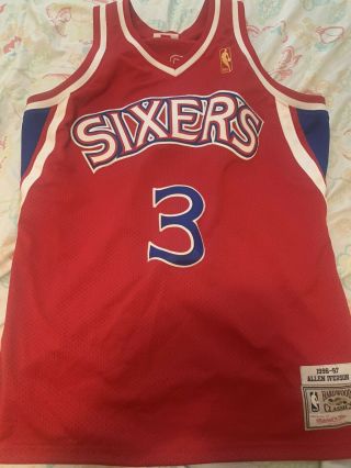 100 Authentic Allen Iverson Mitchell & Ness 96 97 Sixers Jersey Size 48 Xl Mens