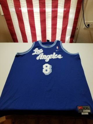 Authentic Nike Throwback La Lakers Away Kobe Bryant 8 Jersey Size Xxl Blue