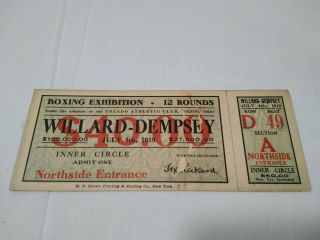 Rare 1919 Willard Vs Dempsey Heavyweight Boxing Ticket Toledo July 4