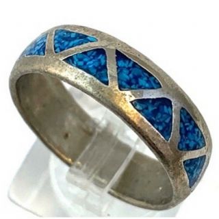 Vintage Ring Band Crushed Stone Inlay Silver Tone Metal Unisex Ring Size 10