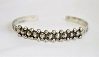 Vintage Native American Navajo Silver Concho Style Thin Cuff Bracelet Jewelry