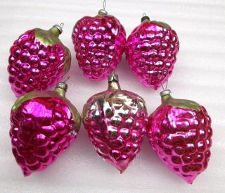 6 Big Vintage Russian Ussr Glass Christmas Tree Ornaments Decoration Raspberries