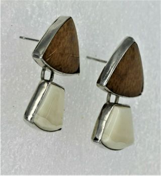 Vintage 1998 Designer Signed Solid Sterling Silver Stone Earrings