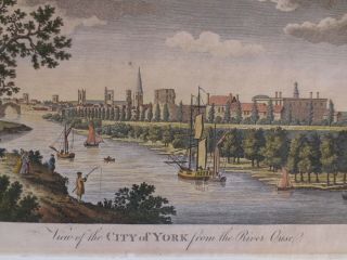 1779 Real Antique Engraving For A Gift: View Of York River Ouse Hand Coloured