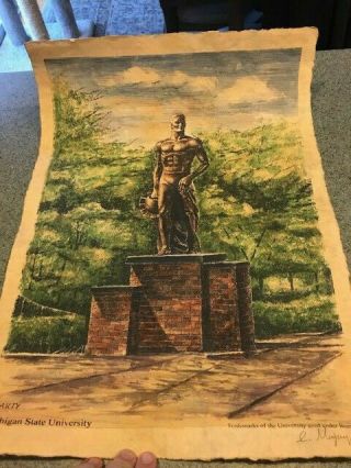 Msu Michigan State Art Signed Sparty Statue Painting Print Tom Izzo Basketball