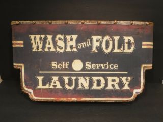 Vintage Rustic Looking Wash & Fold Self Service Laundry Metal Marquee Type Sign