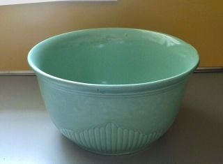 Vintage Pottery Stoneware Mixing Bowl Jade Green 1950