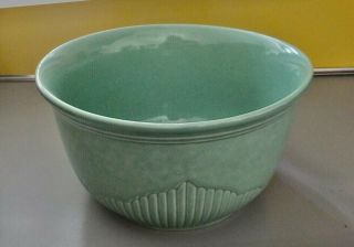 Vintage Pottery Stoneware Mixing Bowl Jade Green 1950 3