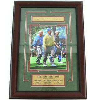 1996 Masters Tiger Woods Nicklaus Palmer Signed Framed Photo Plaque Augusta