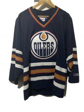 Vintage Nhl Edmonton Oilers Ccm Hockey Jersey Sz M Blue Blank
