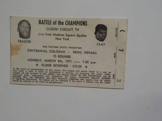 Muhammad Ali Vs Joe Frazier I Boxing Ticket 1971 Cassius Clay Reno Nevada Fight