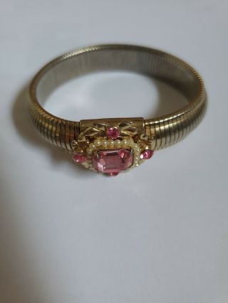 Coro Signed Pink Rhinestone Gold Tone Sparkle Vintage Bracelet