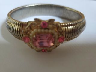 Coro Signed Pink Rhinestone Gold Tone Sparkle Vintage Bracelet 2