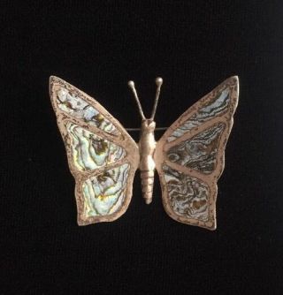 Vintage Sterling Silver Abalone Pin / Brooch Butterfly Mother Of Pearl