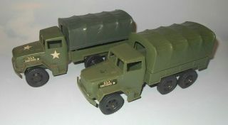 Vintage 1970s Processed Plastic Army Play Set Plastic Covered Troop Trucks
