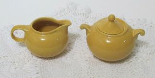 Vintage Hall China Morning Shape Creamer Sugar Warm Yellow Nr