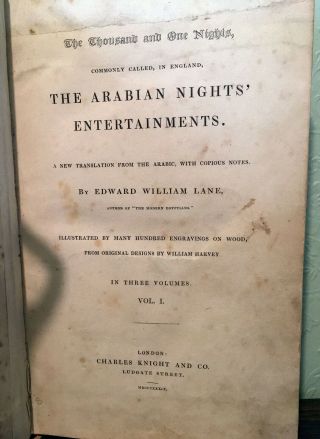 1839 - 41 First Edition Lane ' s ARABIAN NIGHTS 3 Volume Set Illustrated Tales 3