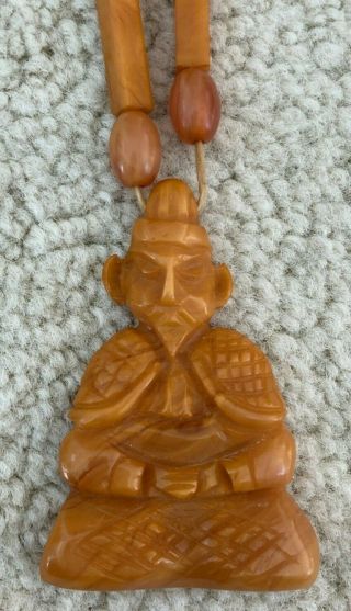 Vintage Butterscotch Amber Colored Bakelite Buddha Necklace - String