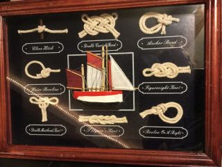 Vtg Sailor Knots Framed Shadow Box Sailing Ship Nautical Marine Boating Wall Art