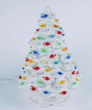 Vintage Ceramic White Christmas Tree With Multi - Colored Birds Lights