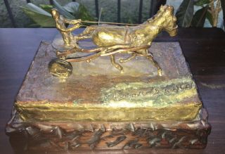 Vintage Bronze Mixed - Metals Abstract Brutalist Sculpture Horse Racing Signed