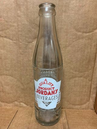 Vintage Jordan’s Beverages Acl Soda Bottle Alendale,  Sc Laurinburg,  Nc 7 1/2oz