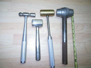 4 Vintage User Made Hammers Aluminum Brass Lead & Nickle Plated Brass Auto Body