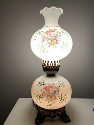 Vintage & Rare Hedco Floral Design Milk Glass 3 Way Lamp