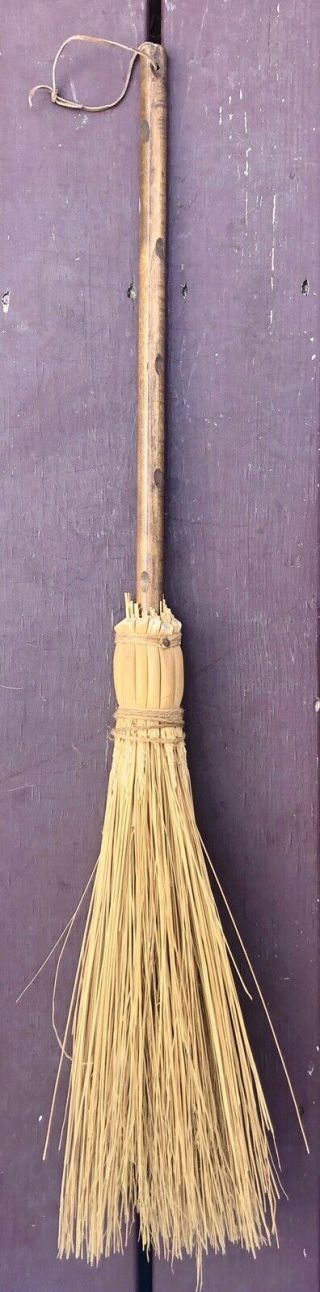 Vintage Antique 40 " Hearth Fireplace Straw Whisk Broom Wood Handle Hand Made