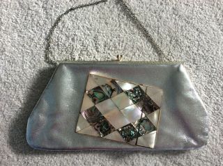 Antique Mother Of Pearl & Abalone Card Case Needing Repair & Vintage Silver 1960