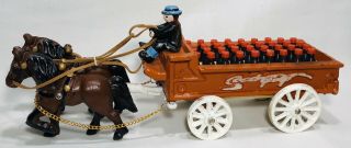 Vintage Coca Cola Cast Iron Wagon With Clydesdale Team,  Driver,  And Cola Bottles