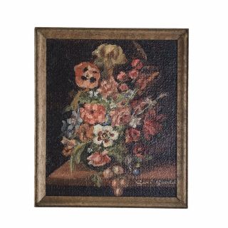 Vintage 1970s Dollhouse Miniature Artist Signed Painting Gould Still Life Flower