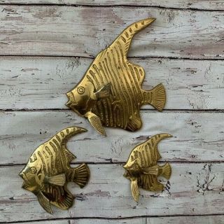 Vintage Brass Angel Fish Wall Hangings Set Of 3