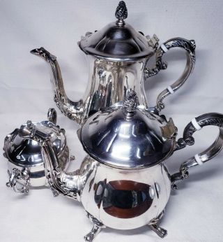 Vintage Leonard Silver Plate 3 Piece Coffee Pot Tea Pot Sugar Bowl