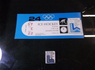 1980 Lake Placid Winter Olympic Hockey Game Ticket Stub With Pin In Glass Frame