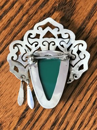 Vintage Mexican Sterling Silver Brooch Green Onyx Aztec Face Carving 2.  5 
