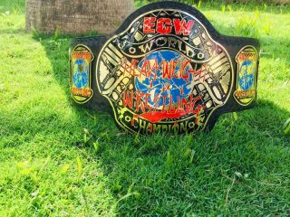 Ecw World Heavyweight Wrestling Championship Belt.  Adult Size Brass Metal Plate