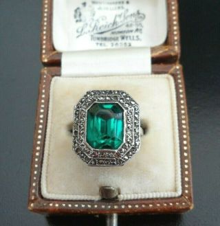 Vintage Jewellery Art Deco Silver Marcasite And Emerald Green Paste Ring