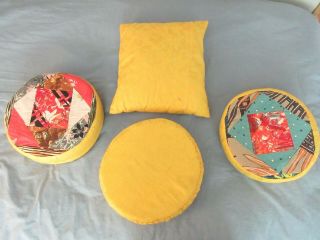 Vintage Gold Round Throw Pillows Set Of 4 Mid Century Hawaiian Aloha Tiki