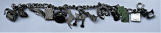 Vtg Sterling Silver Charm Bracelet W/ 12 Charms 34 Grams
