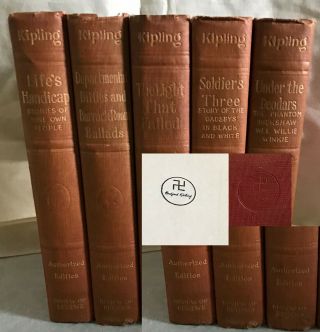 Rudyard Kipling 1917 Wwi Era Set Of 5 Red Hc Swastika Books Authorized Edition