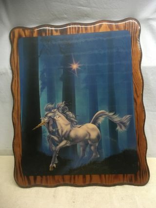 Vintage Unicorn Wall Plaque - Laqured Wood - 1980 