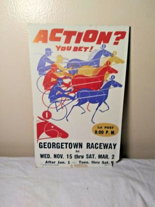 Vintage Georgetown Raceway Harness Racing Advertising Sign Delaware Horse Racing