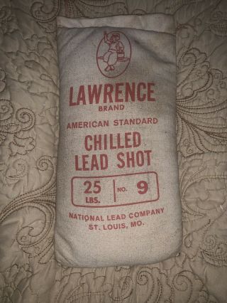 Vintage Lawrence Brand Chilled Lead Shot Canvas Bag 25lbs No.  9